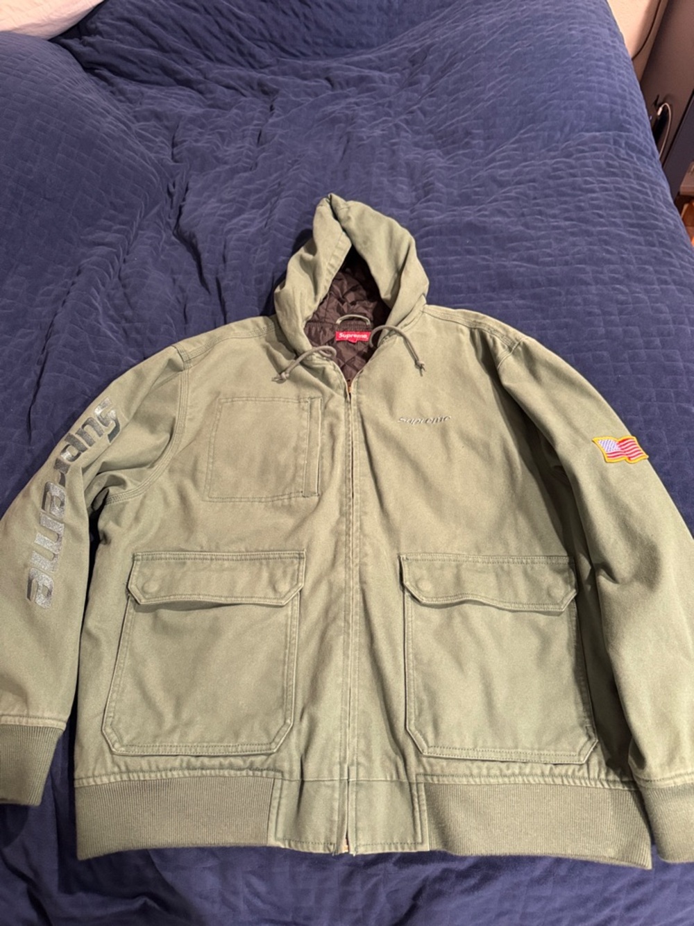 Supreme Olive Green Field Work Hooded Jacket with Flag Patch